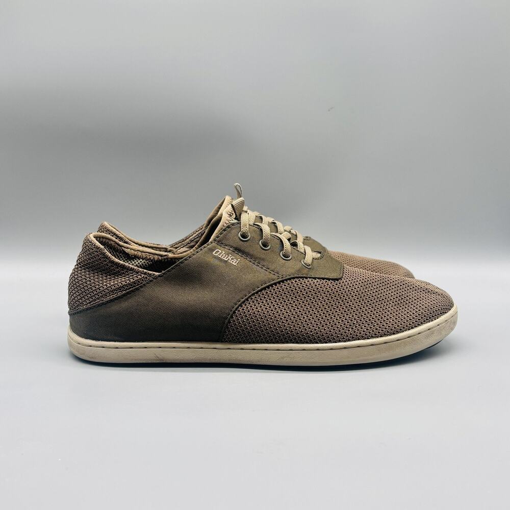 OluKai Shoes Mens 9 Brown Canvas Lace Up Mesh Casual Walking Low Top Sneakers